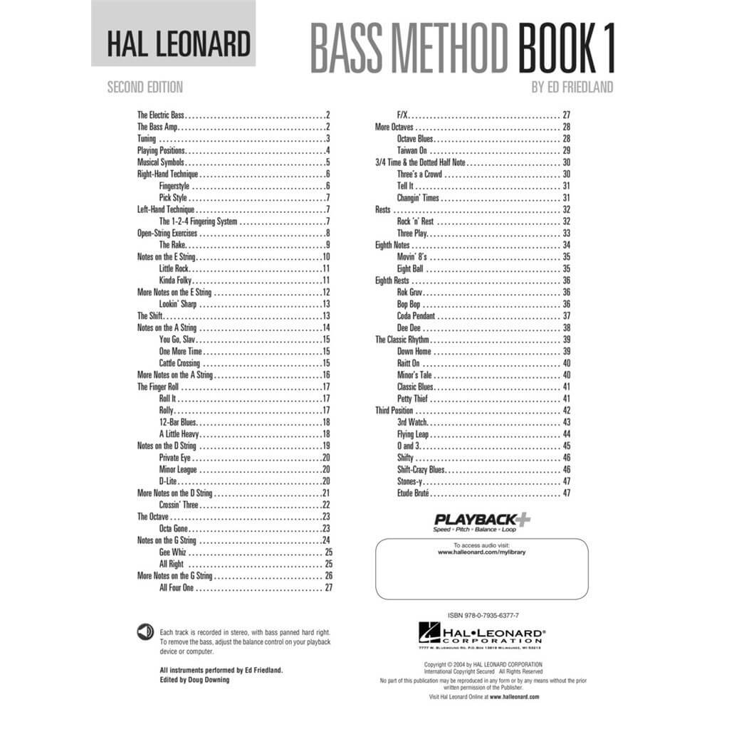 Περιεχόμενα βιβλίου HAL LEONARD Bass Method Book 1 - Ed Friedland (2nd Edition) w/ AUDIO στο www.zaranikas.gr