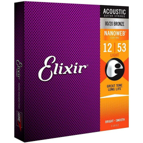 Elixir 11052 Nanoweb Light Χορδές 80/20 Bronze Ακουστικής Κιθάρας 12-53-2-min