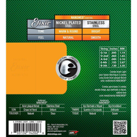 Elixir 14202 Nanoweb Light Χορδές Nickel Plated 5άχορδου Ηλεκτρικού Μπάσου 45-130-2-min